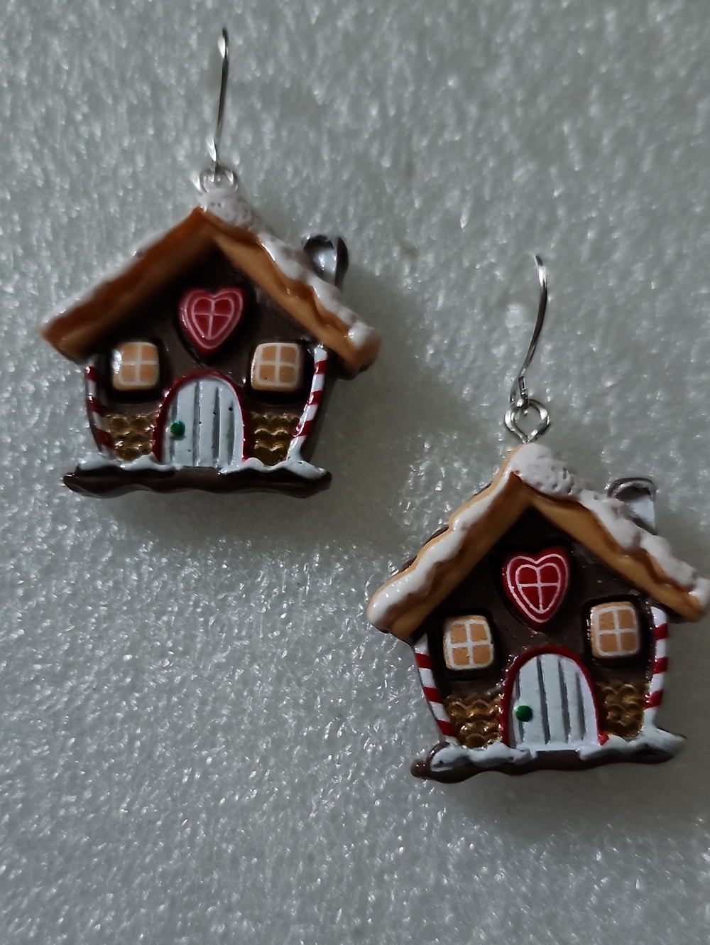 Hand Crafted Brown & White Gingerbread House Earrings